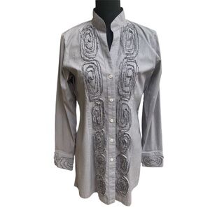 PAPERWHITE by HINSON WU LUXURY DESIGNER TAILORED EMBROIDERED GRAY SHIRT SIZE 8